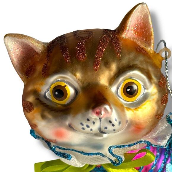 RAZ Imports Orange Tabby Cat Blown Glass Christmas Ornament Anthropomorphic 4” - Picture 14 of 16